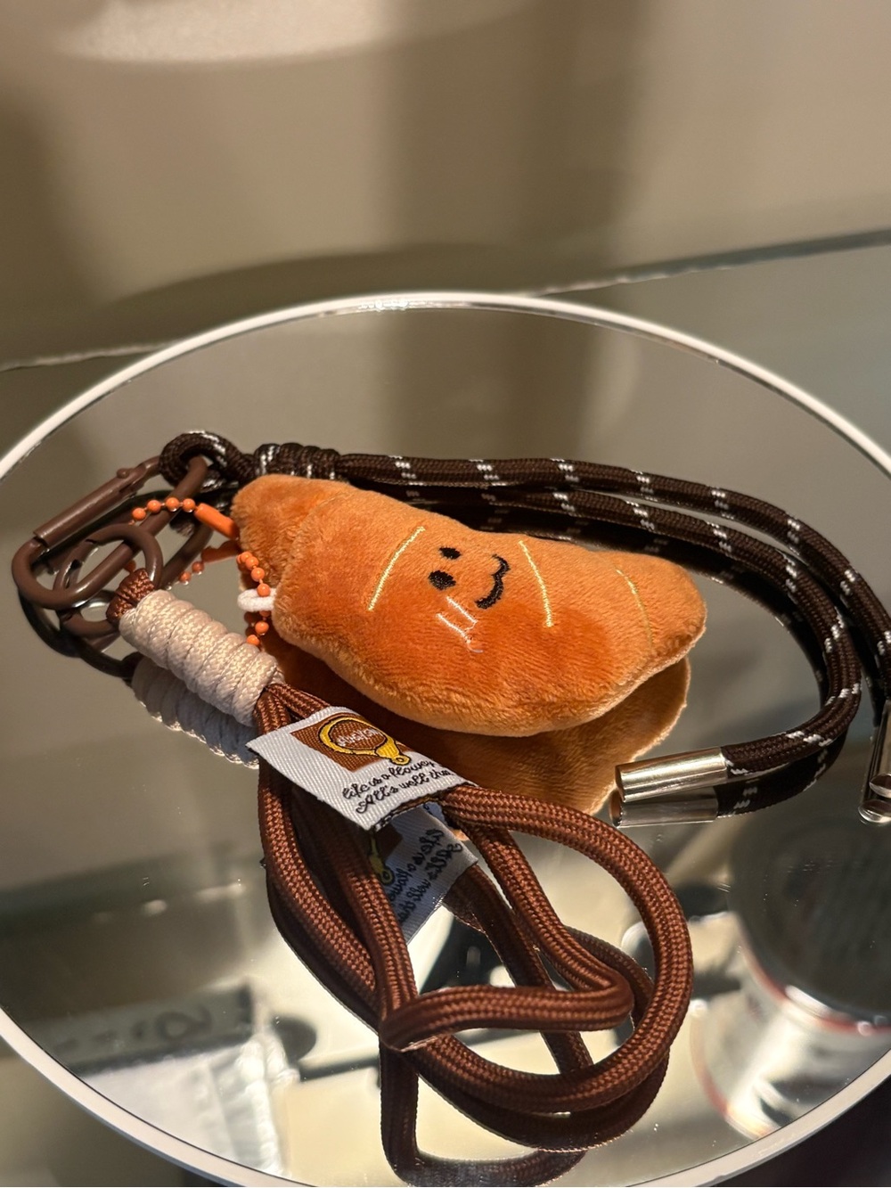 Plush Croissant Keychain Lanyard – Brown - Picture 2 of 4